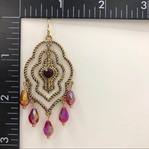 🌼 Open Moroccan Style Swing Gold Red Dangle Earrings - Picture 2 of 3
